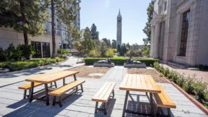 Outdoor tables available for reservation at UC Berkeley in Berkeley, Calif. on Thursday, Oct. 15, 2020. (Photo by Adam Lau/Berkeley Engineering)